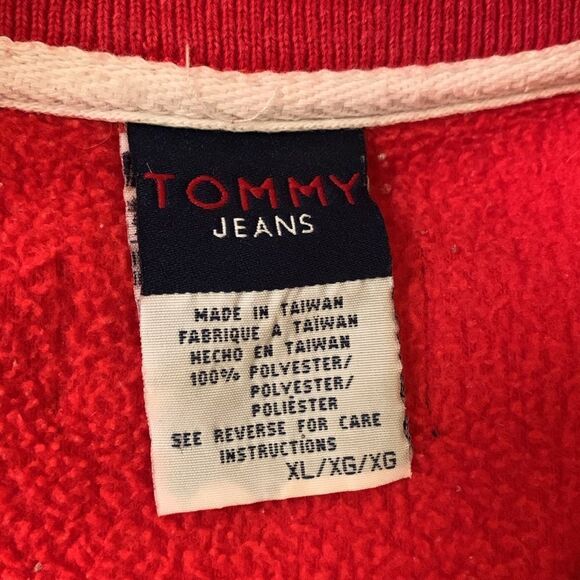 VTG Tommy Hilfiger Jeans Men’s 1/4 Zip Red Fleece Pullover Sweater Size XL - Picture 10 of 10